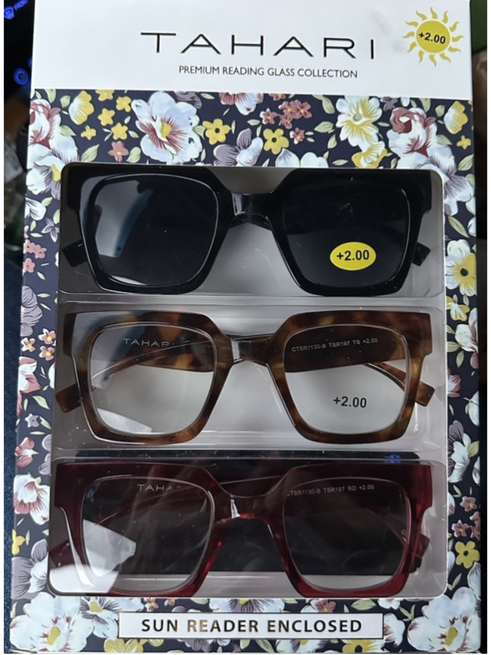 Tahari 3 Reading Glasses +2.00 Thick Frames Black Reader Sunglasses Red Tortoise